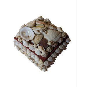 Vintage Seashell Shell Jewelry Trinket Keepsake Box Red Velvet